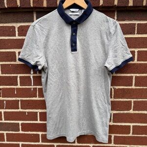 Calvin Klein Liquid Touch Gray Polo with Navy Trim Size M